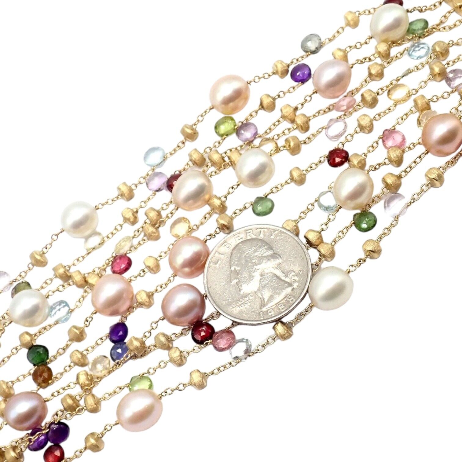 Marco Bicego 18k Yellow Gold Ten Stand Pearl Multicolor Stones Paradise Bracelet | Fortrove