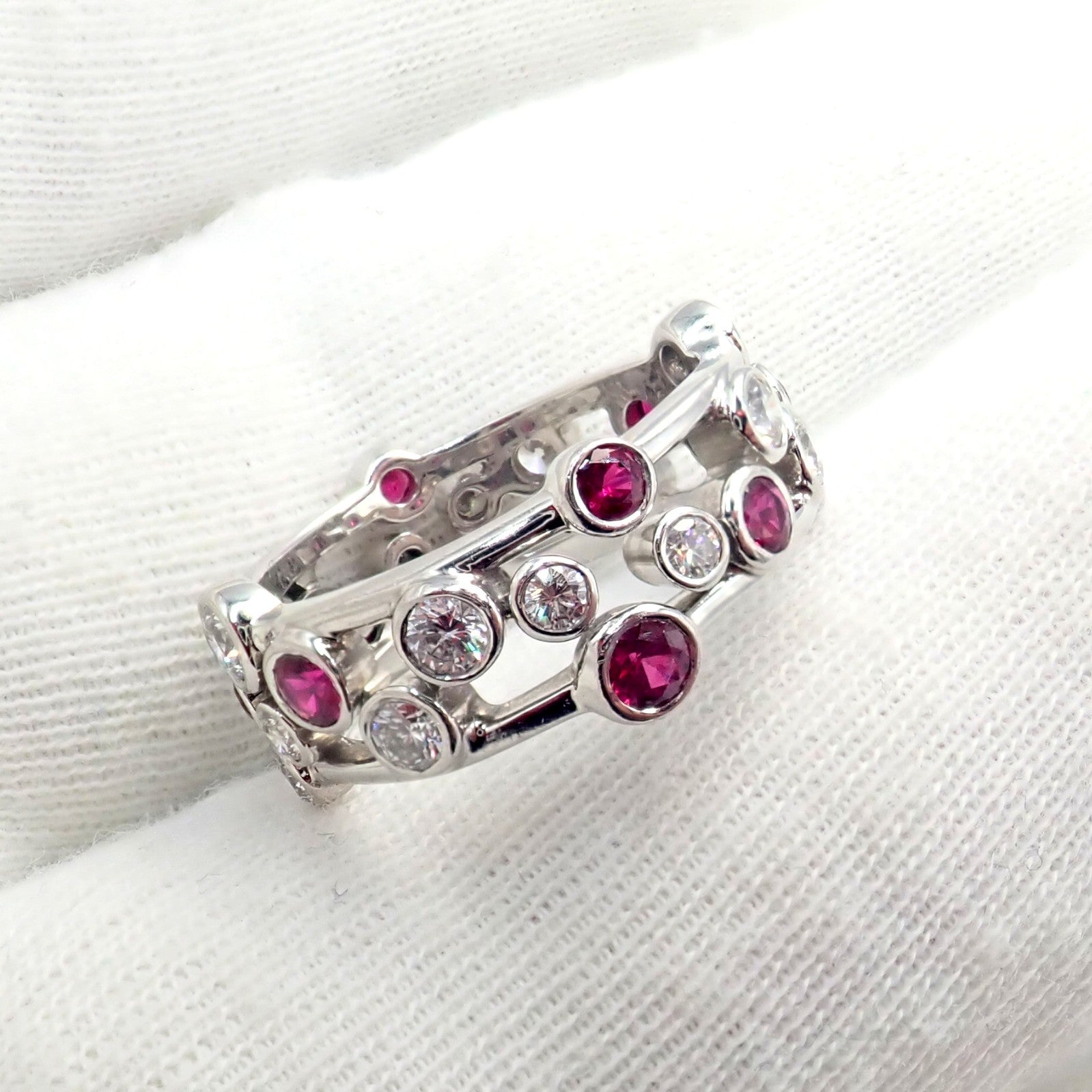 Authentic! Tiffany & Co Platinum Diamond Ruby Bubbles Band Ring Size 5.5 | Fortrove