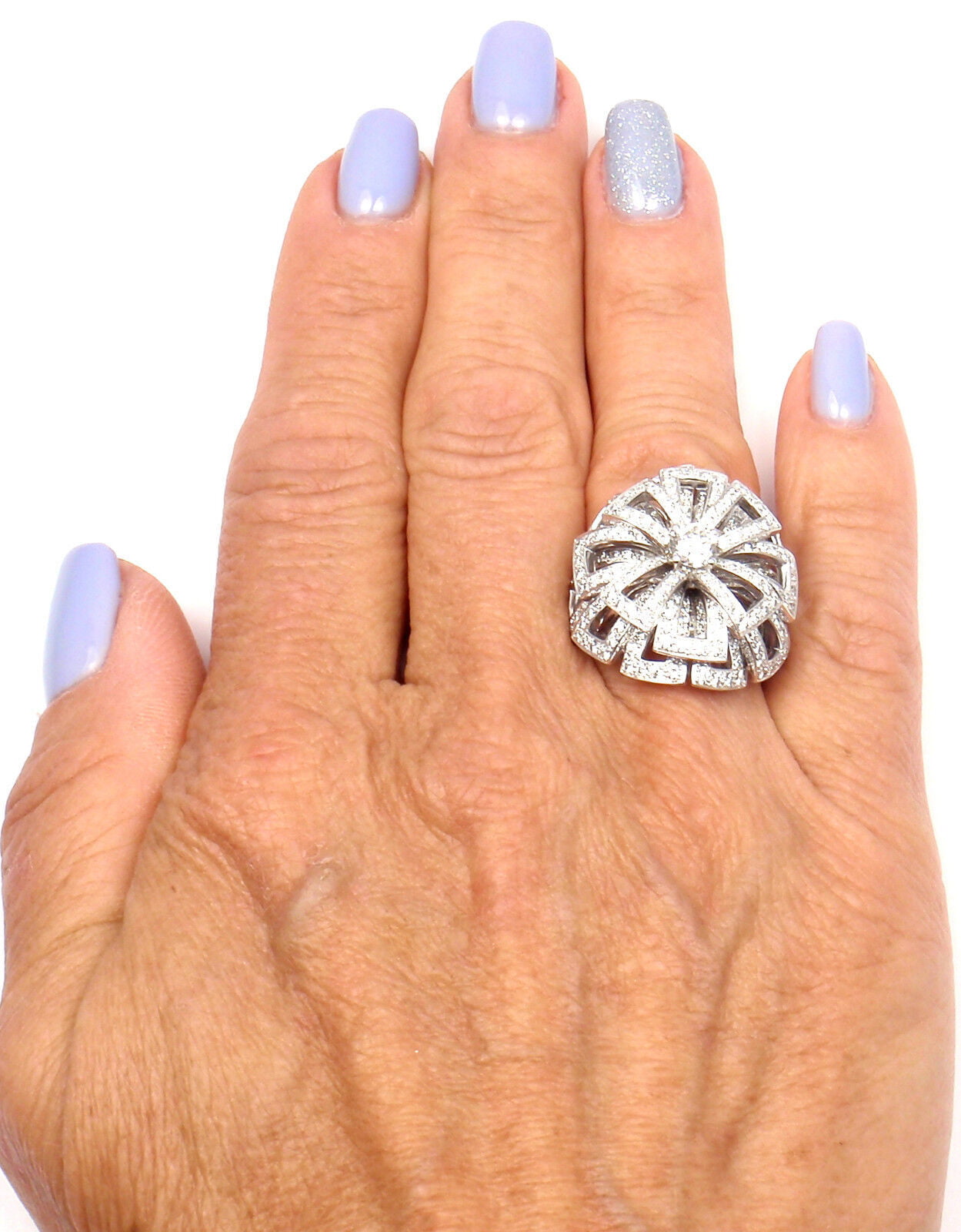 CHANEL Jewelry & Watches:Fine Jewelry:Rings Rare! Authentic Chanel Flower 18k White Gold Diamond Large Ring