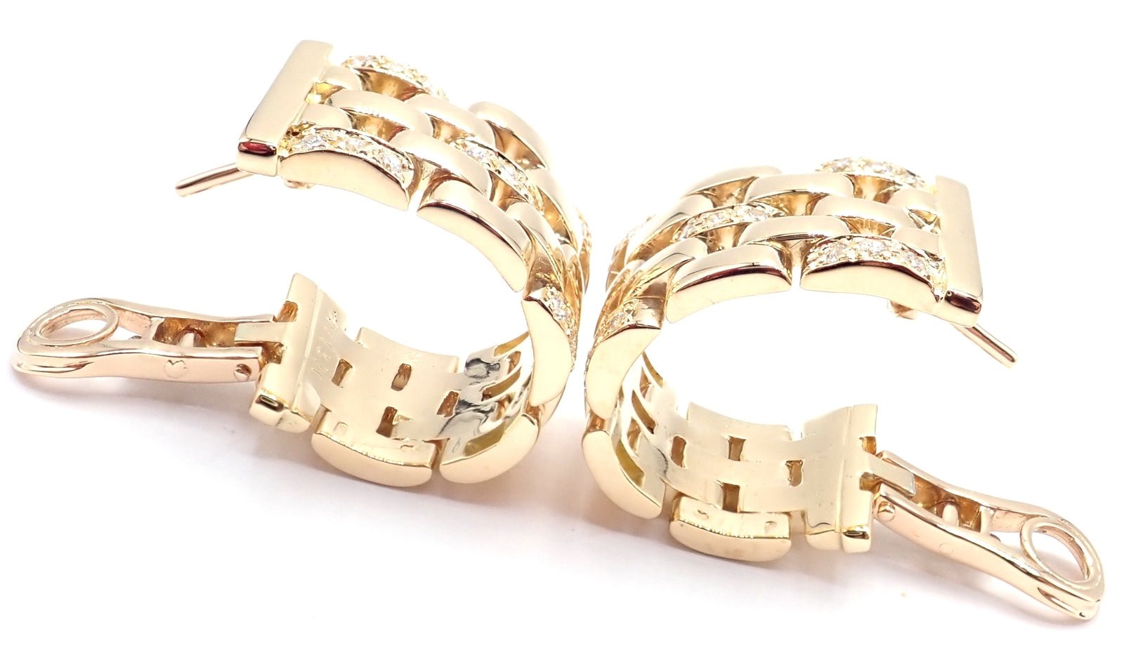 Authentic Cartier Maillon Panthere 18K Gold Diamond Five Row Link Gold Earrings | Fortrove