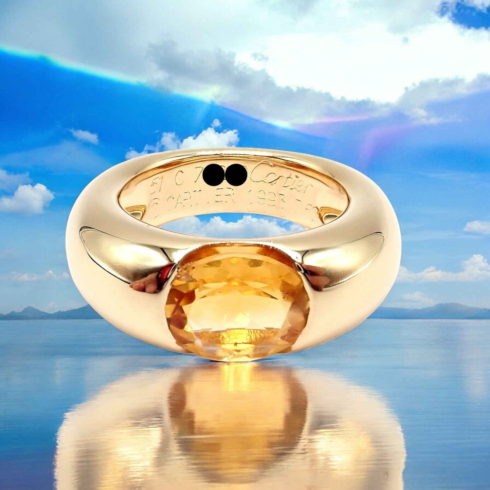 Authentic! Cartier 18k Yellow Gold Citrine Wide Large Ellipse Band Ring Size 5.5 | Fortrove