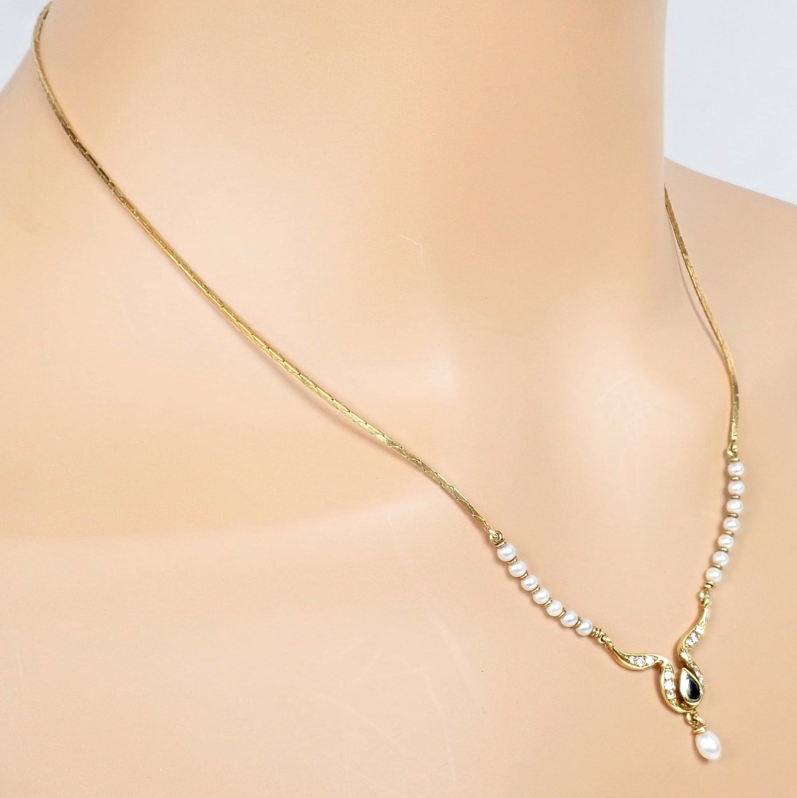 Rare Authentic H. Stern 18k Yellow Gold Diamond Sapphire Teardrop Pearl Necklace | Fortrove