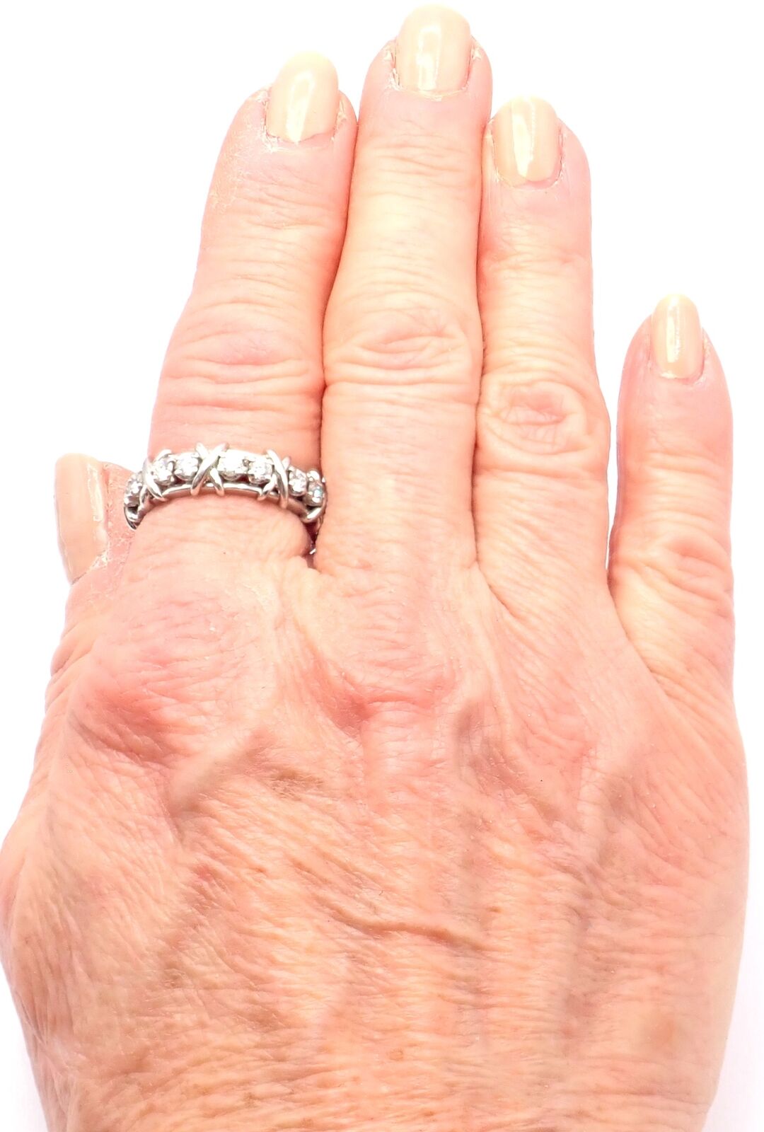 Tiffany & Co Jean Schlumberger Platinum 16 Stone Diamond Band Ring Size 8.25 | Fortrove