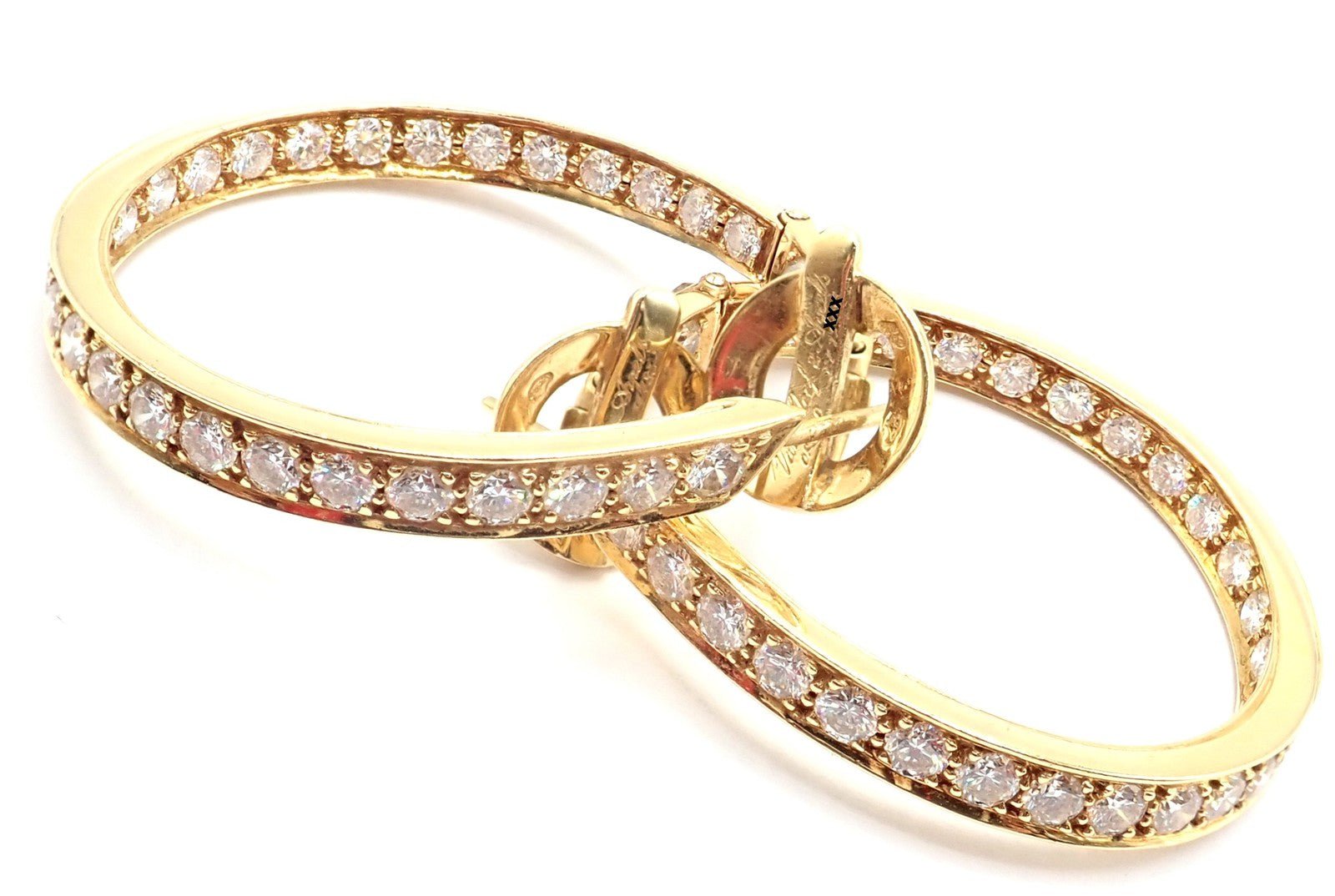 Authentic! Van Cleef & Arpels 18k Yellow Gold Diamond Large Hoop Earrings | Fortrove
