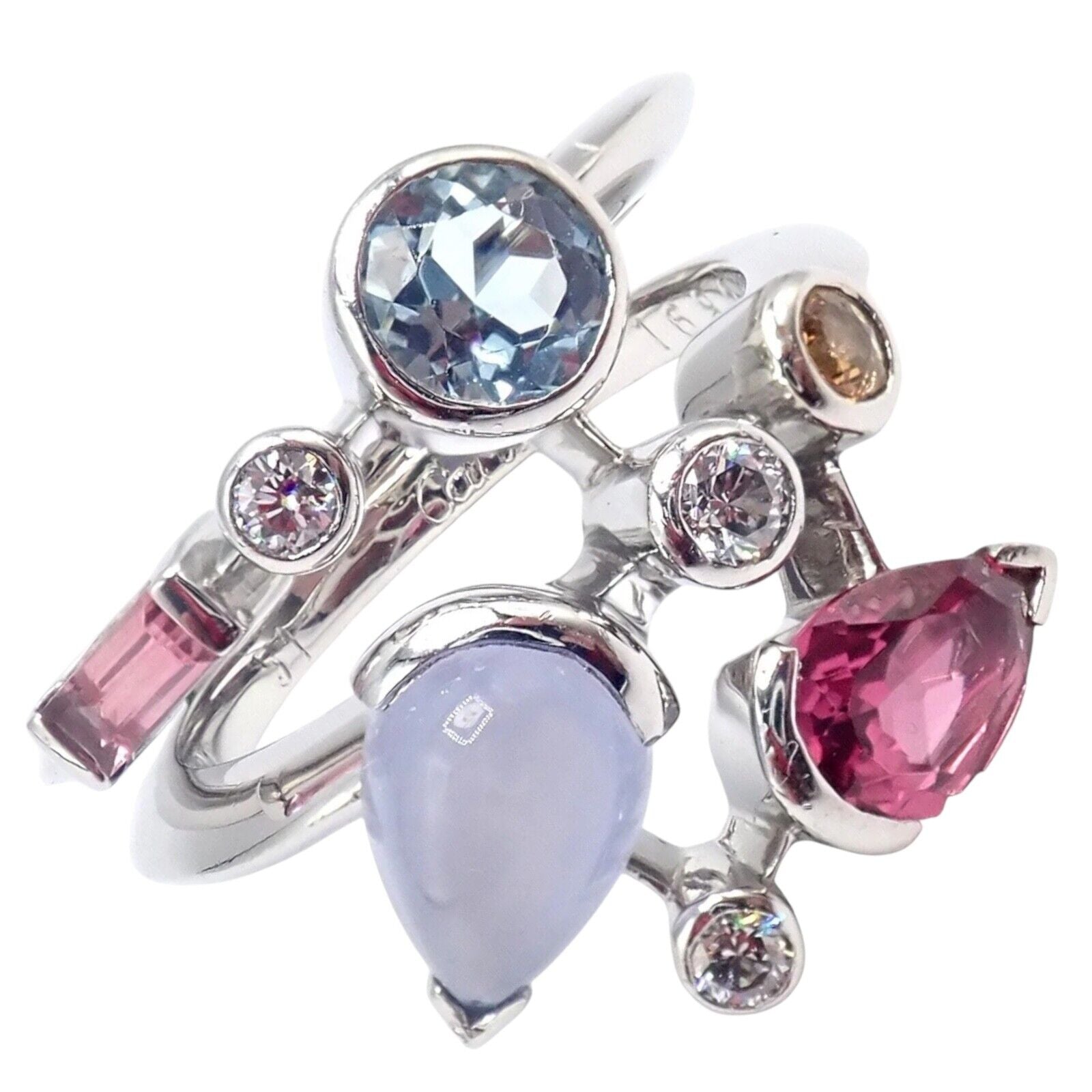 Authentic! Cartier Meli Melo Platinum Chalcedony Tourmaline Garnet Diamond Ring | Fortrove