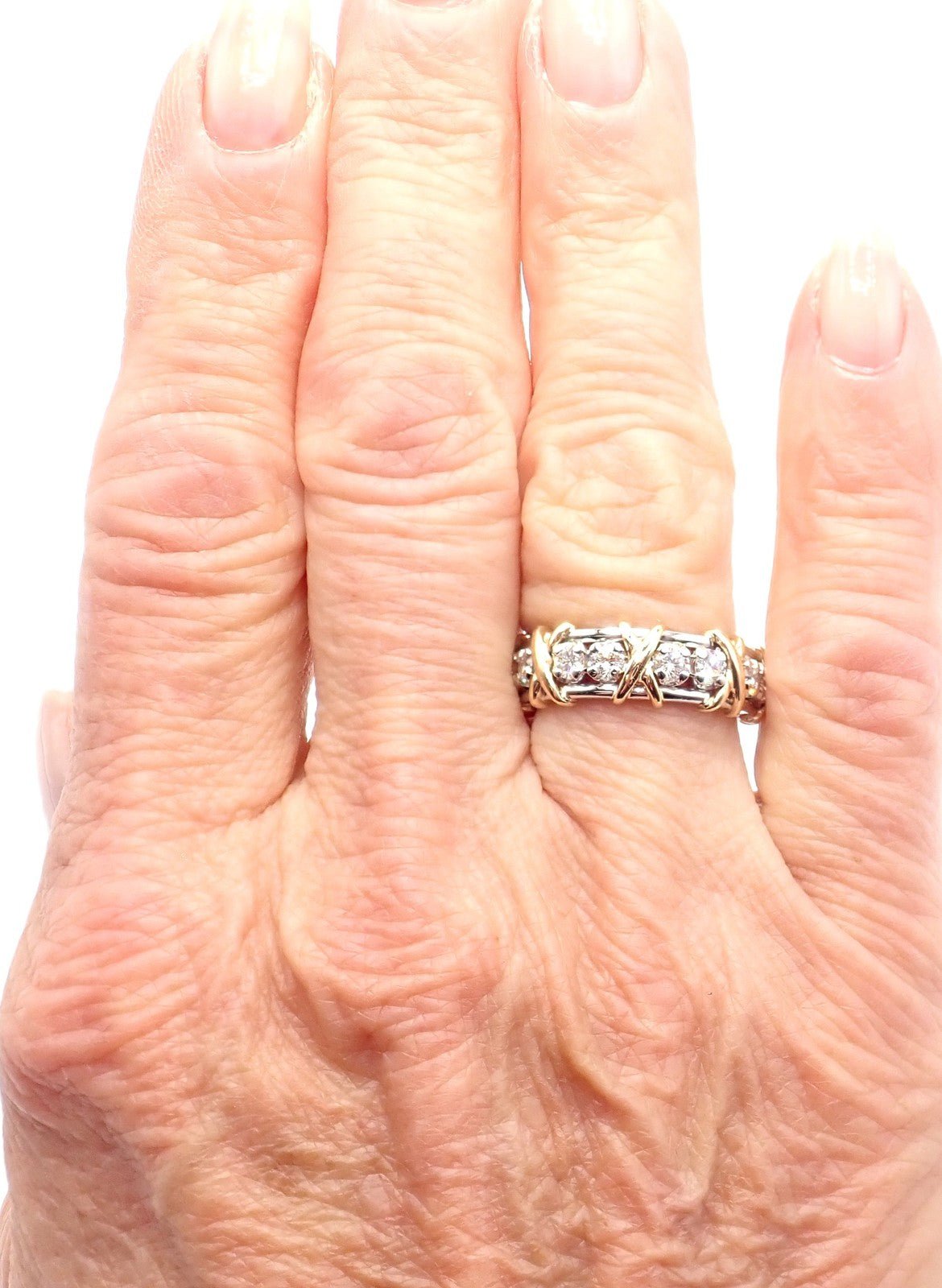 Tiffany & Co Schlumberger 18k Gold Platinum 16 Stone Diamond Band Ring Size 6 | Fortrove