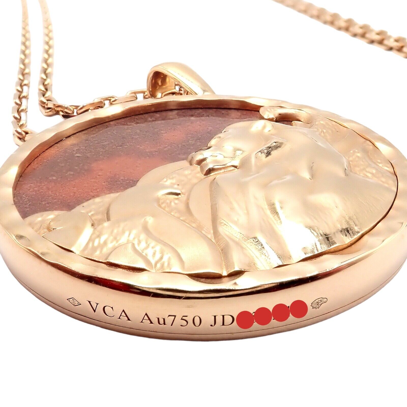 Van Cleef & Arpels Zodiaque 18k Rose Gold Leo Pendant Red Jasper Necklace + Cert | Fortrove