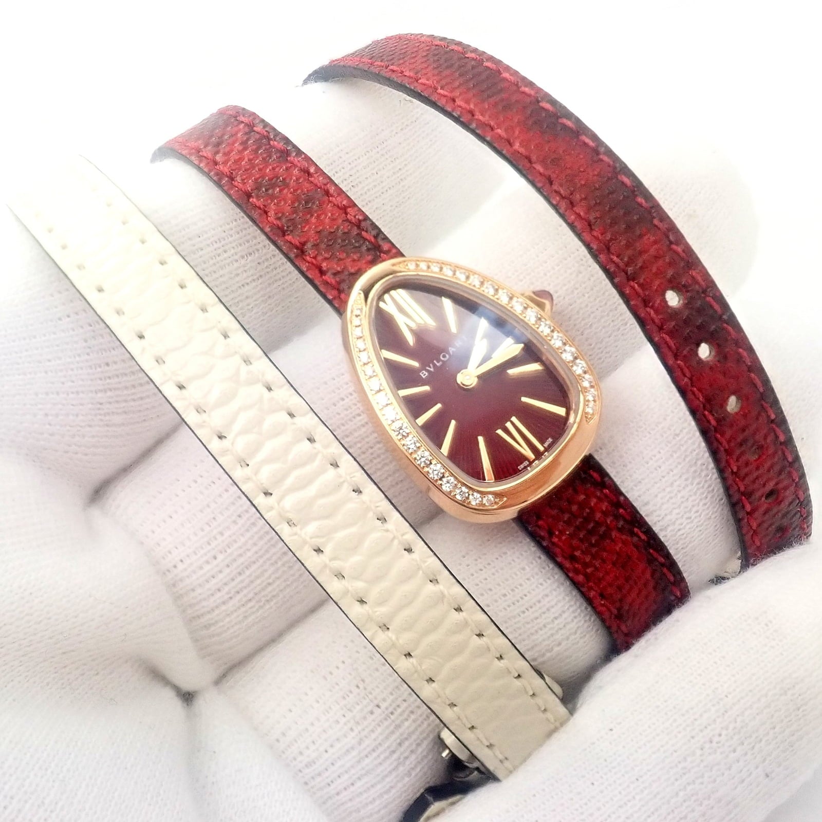 Bulgari Jewelry & Watches:Watches, Parts & Accessories:Watches:Wristwatches Bulgari 18k Rose Gold Diamond Tubogas Red Serpenti Snake Watch + Band + Tool