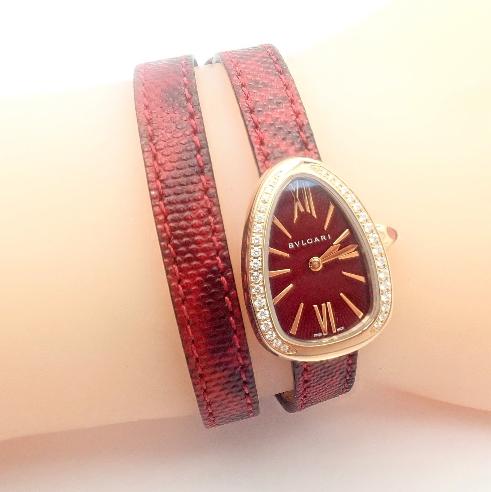 Bulgari Jewelry & Watches:Watches, Parts & Accessories:Watches:Wristwatches Bulgari 18k Rose Gold Diamond Tubogas Red Serpenti Snake Watch + Band + Tool