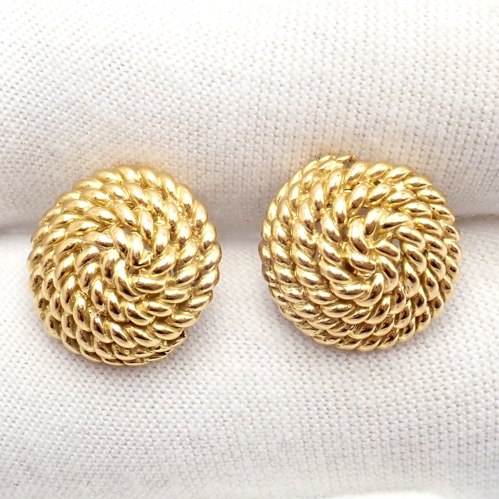Authentic! Tiffany & Co 18k Yellow Gold Rope Coil Vintage Stud Earrings | Fortrove