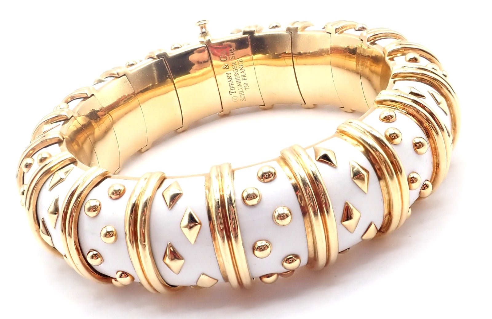 Jean Schlumberger for Tiffany & Co. Jewelry & Watches:Fine Jewelry:Bracelets & Charms Tiffany & Co Schlumberger Dot Losange 18k Yellow Gold Enamel Bangle Bracelet