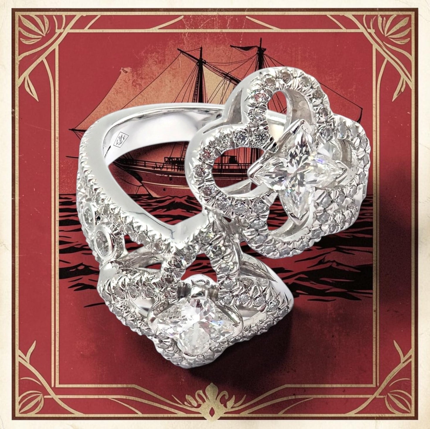 Authentic Louis Vuitton LV 18k White Gold Signature Diamond Fusion Blossom Ring | Fortrove