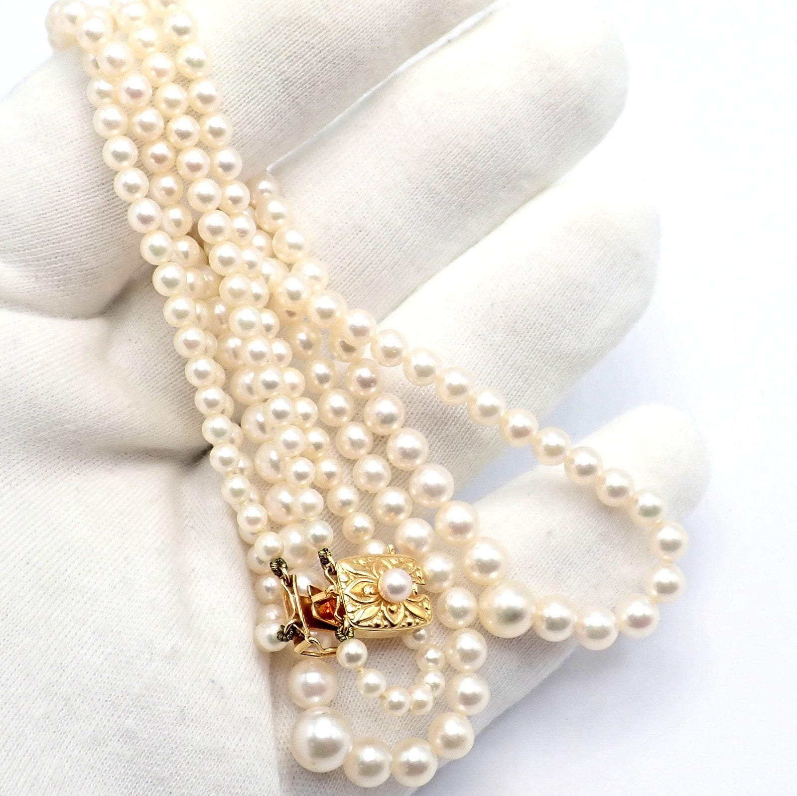 Mikimoto 18k Yellow Gold Pearl Double Strand Graduated 17" Princess Necklace | Fortrove