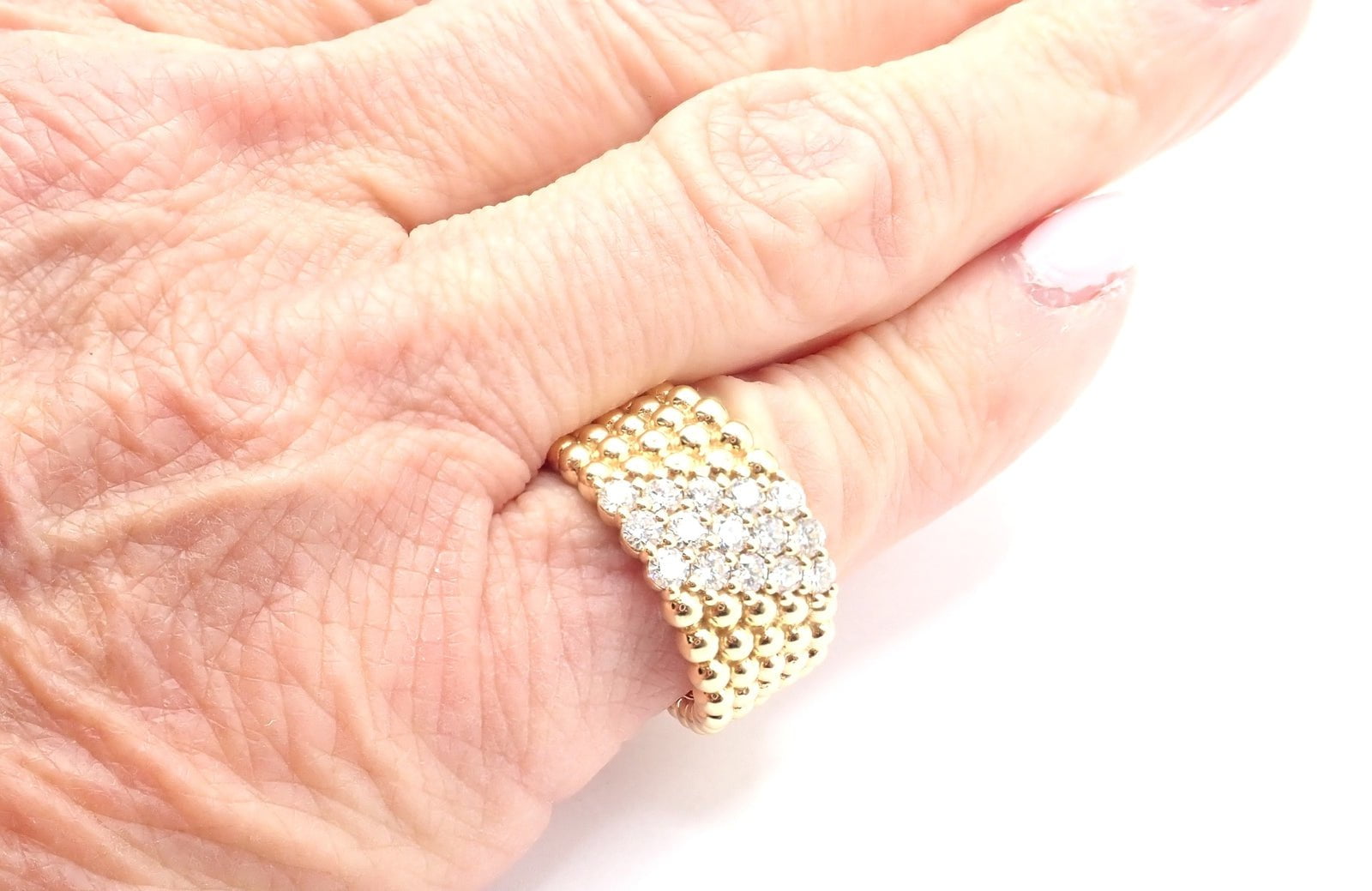 Van Cleef & Arpels 18k Yellow Gold Perlee Diamond 5 Row Band Ring Size 5.75 Cert | Fortrove