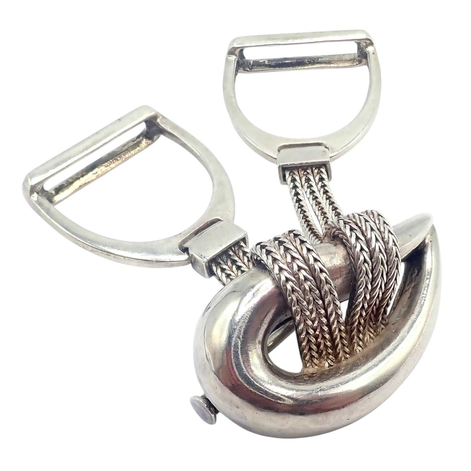 Authentic! Hermes Sterling Silver Double Stirrup Brooch Pin | Fortrove