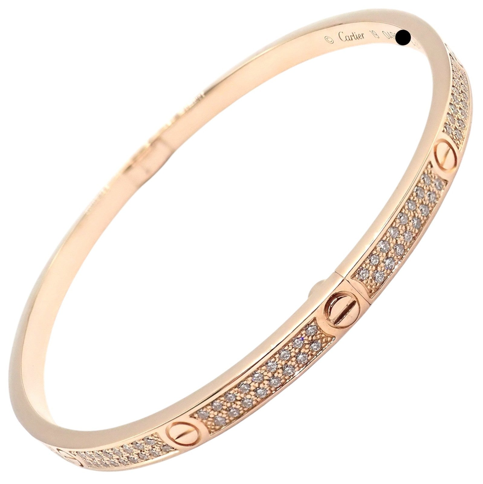 Cartier Love 18k Rose Gold Pave Diamond Thin Bangle Bracelet Sz 19 + Cert | Fortrove