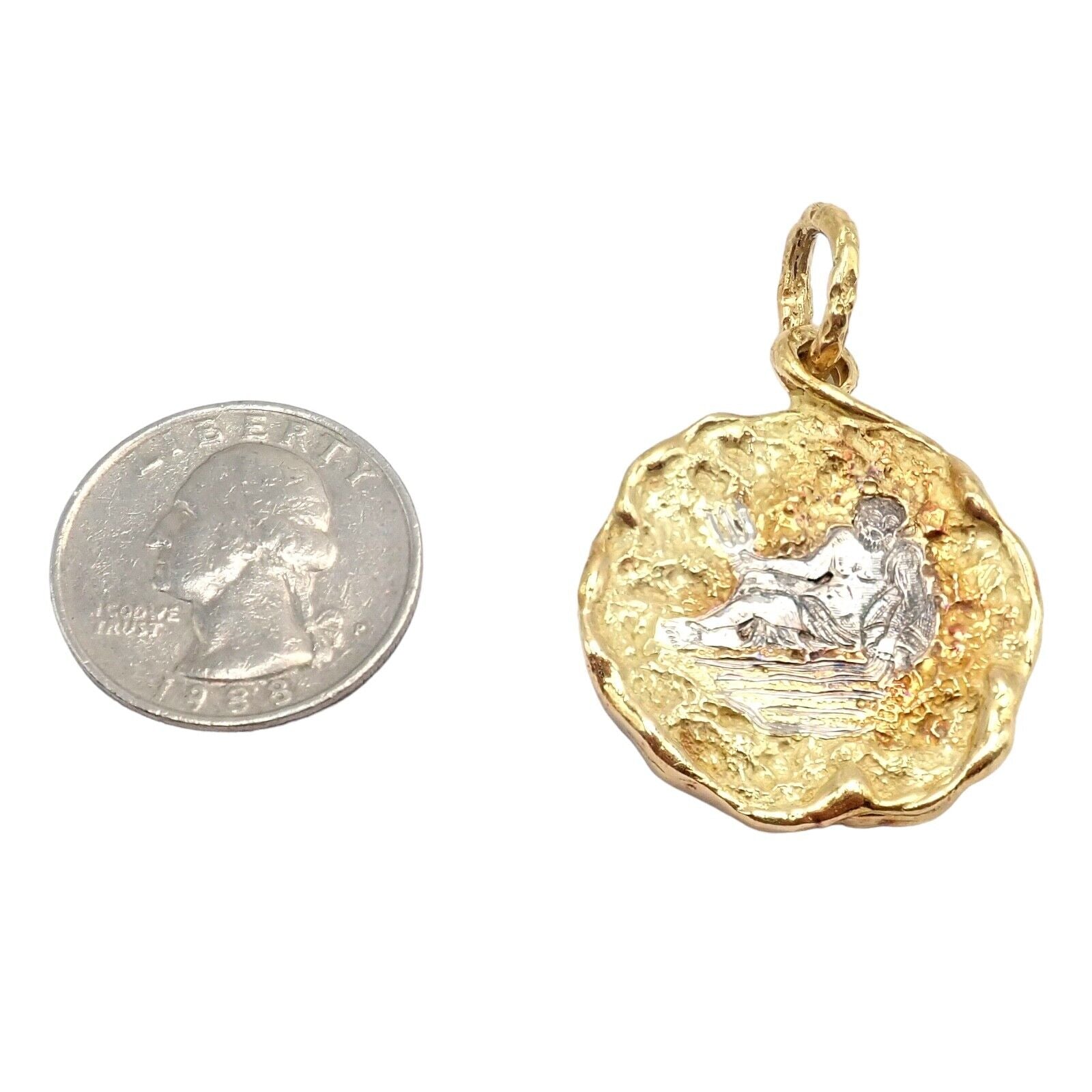 Rare! Vintage Chaumet Paris 18k Yellow Gold Zodiac Aquarius Pendant Medallion | Fortrove