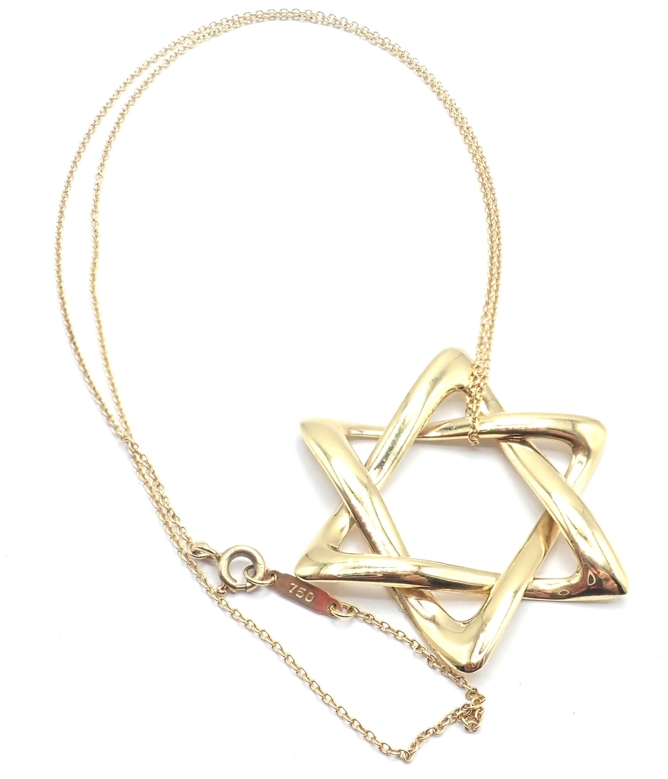 Authentic! Tiffany & Co Peretti 18k Gold Large Star Of David Pendant Necklace | Fortrove