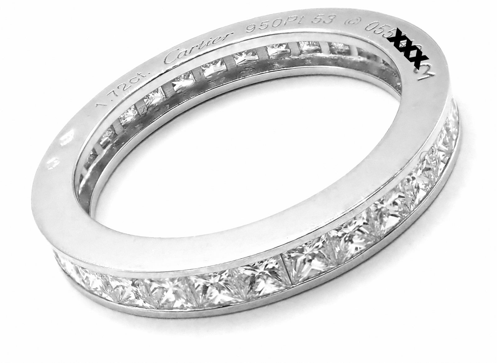 Cartier Jewelry & Watches:Fine Jewelry:Rings Cartier Platinum Princess Cut Diamond Eternity Band Ring Size 53 US 6.75 Paper