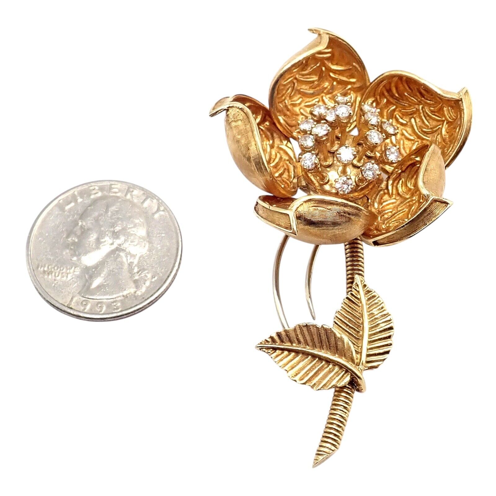 Hammerman Brothers 18k Yellow Gold Diamond Rose Flower Night & Day Brooch Pin | Fortrove