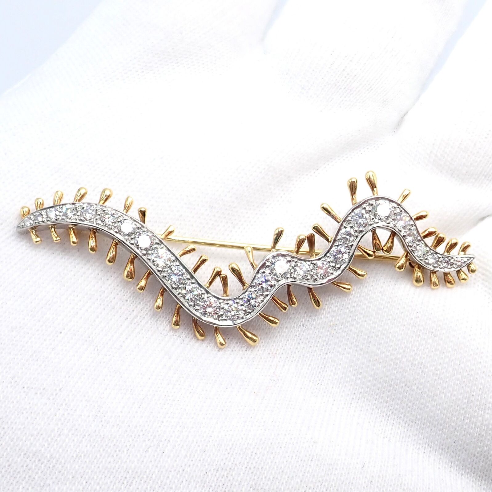 Vintage Tiffany & Co. Platinum 18k Yellow Gold Diamond Centipede Pin Brooch 1988 | Fortrove