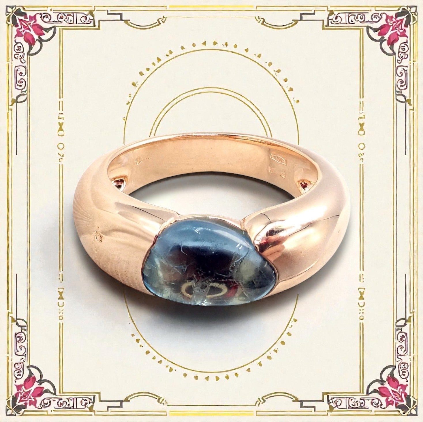 Rare! Authentic Pomellato 18k Rose Gold Sassi Large Blue Topaz Ring Sz 6.5 | Fortrove