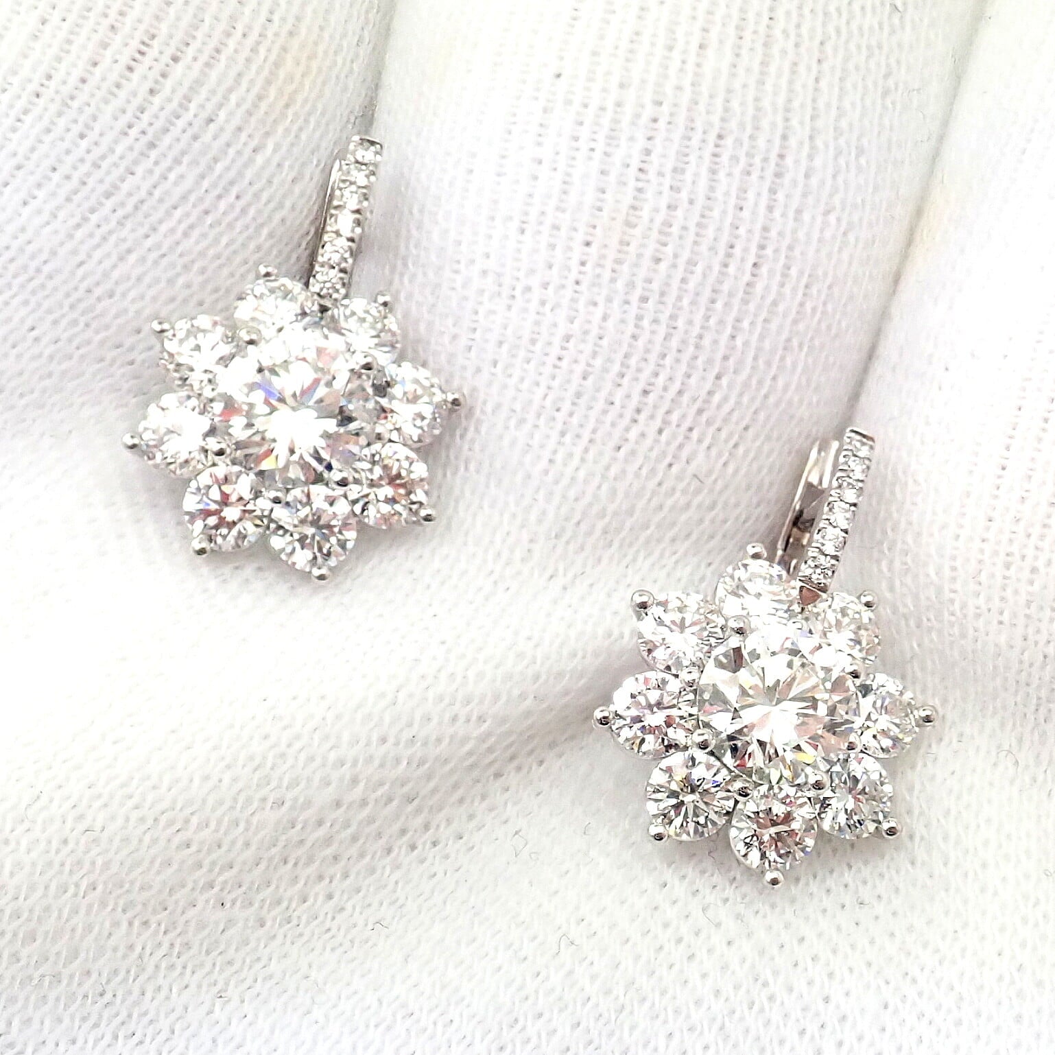 T. Foster & Co Jewelry & Watches:Fine Jewelry:Earrings Authentic! T Foster & Co Platinum Flower 4.84ctw Diamond Stud Halo Earrings GIA