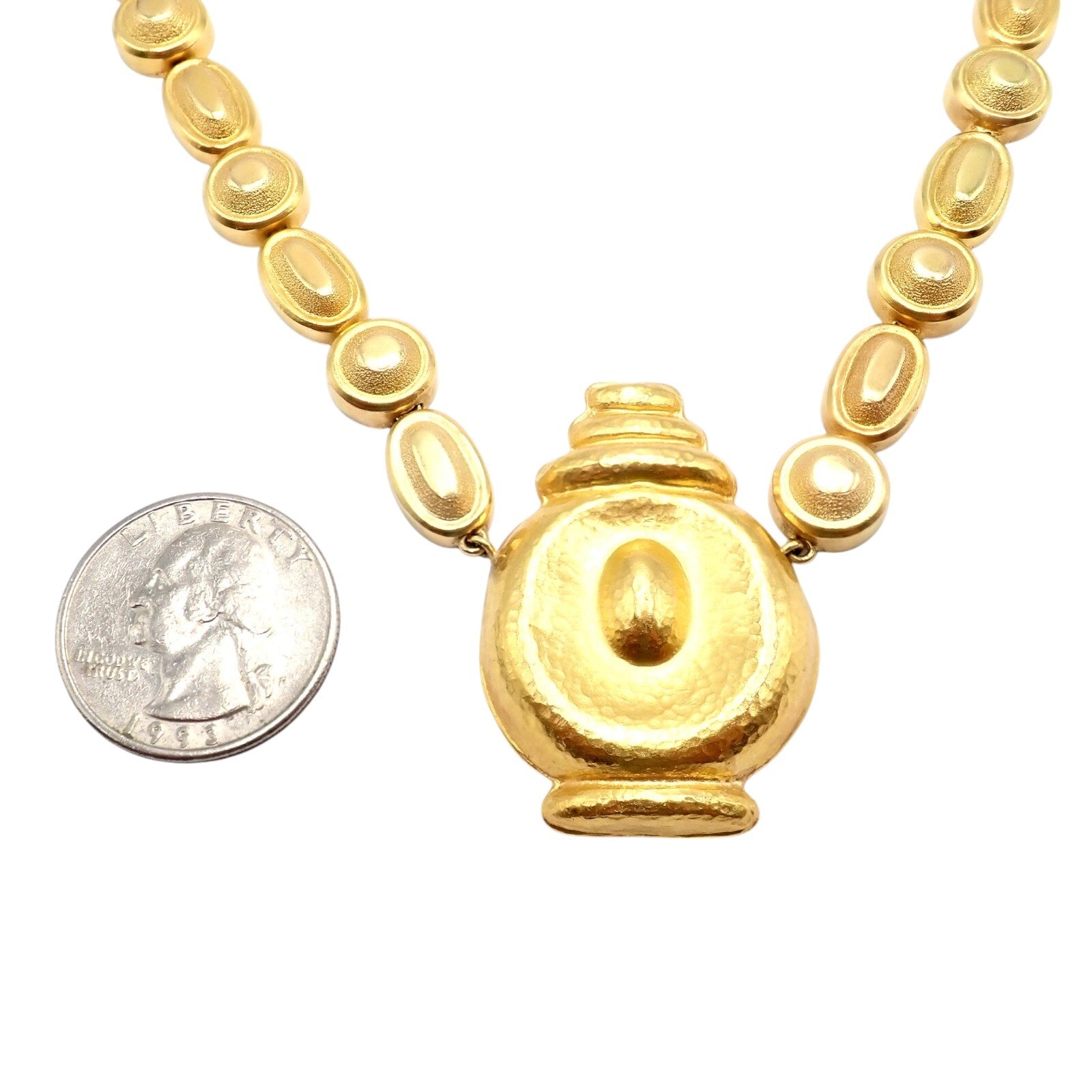 Vintage Estate Ilias Lalaounis 18k Yellow Gold Vase Hammered Necklace | Fortrove