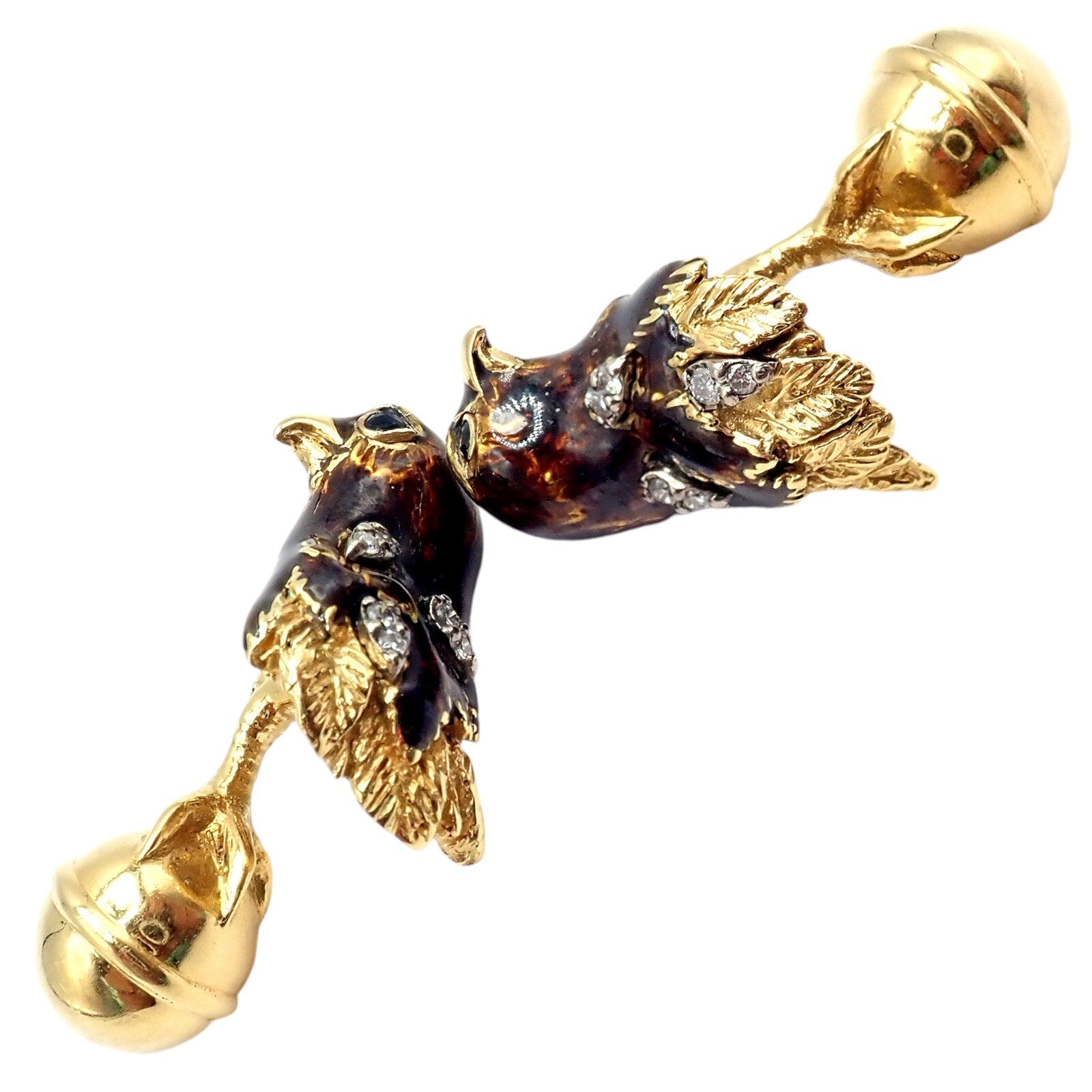 Tiffany & Co. Jewelry & Watches:Men's Jewelry:Cufflinks Vintage Tiffany & Co. 18k Yellow Gold Diamond Enamel Falcon Eagle Bird Cufflinks