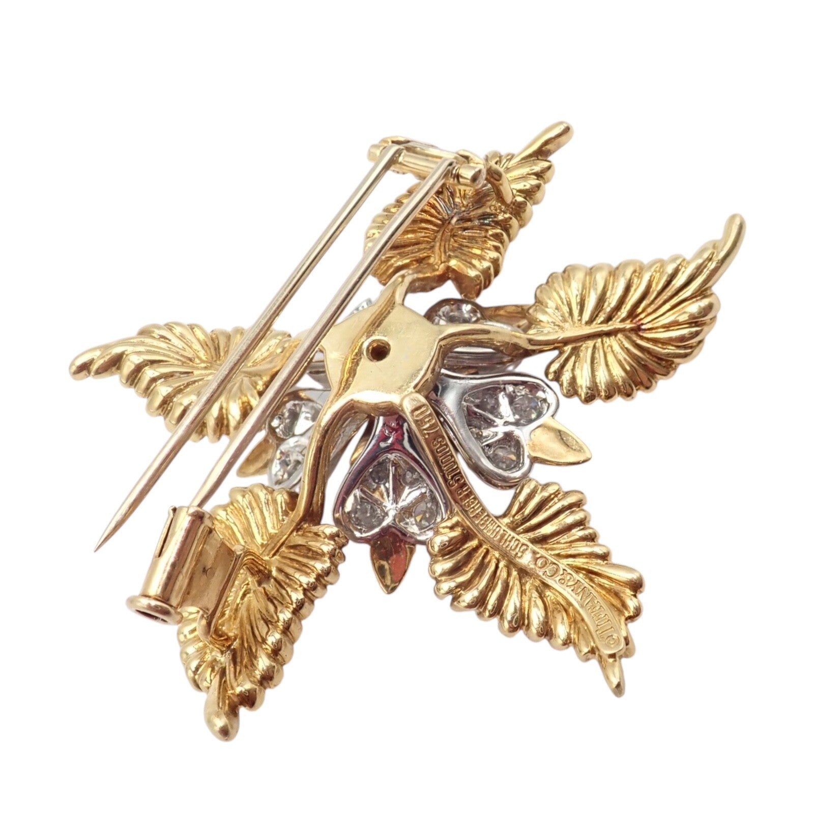 Tiffany & Co Schlumberger 18k Yellow Gold Platinum Diamond 5 Leaf Pin Brooch | Fortrove
