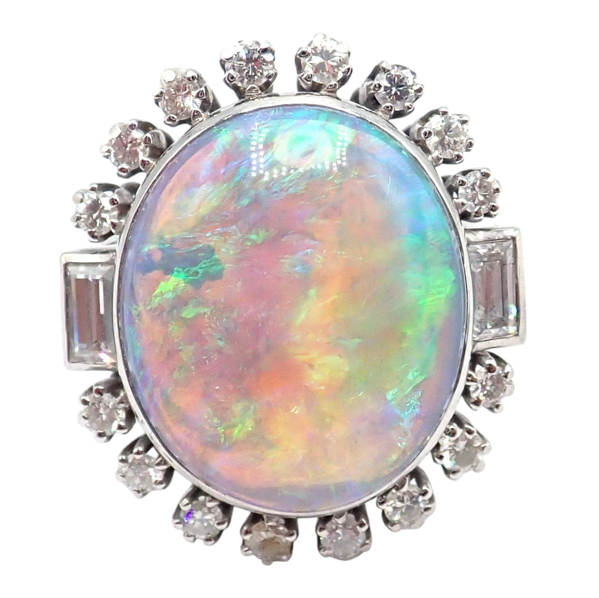 Estate Jewelry & Watches:Vintage & Antique Jewelry:Rings Antique Vintage Estate Palladium Diamond Opal Ring