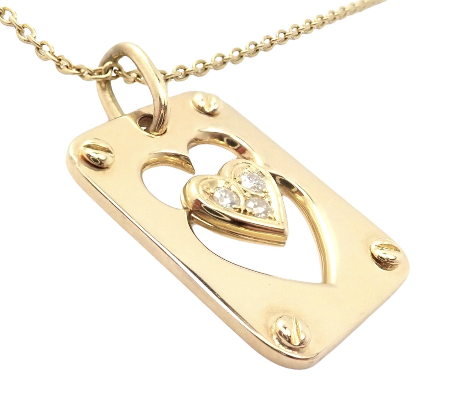 Christian Dior Jewelry & Watches:Fine Jewelry:Necklaces & Pendants Rare! Christian Dior 18k Yellow Gold Diamond Ace Of Hearts Card Pendant Necklace
