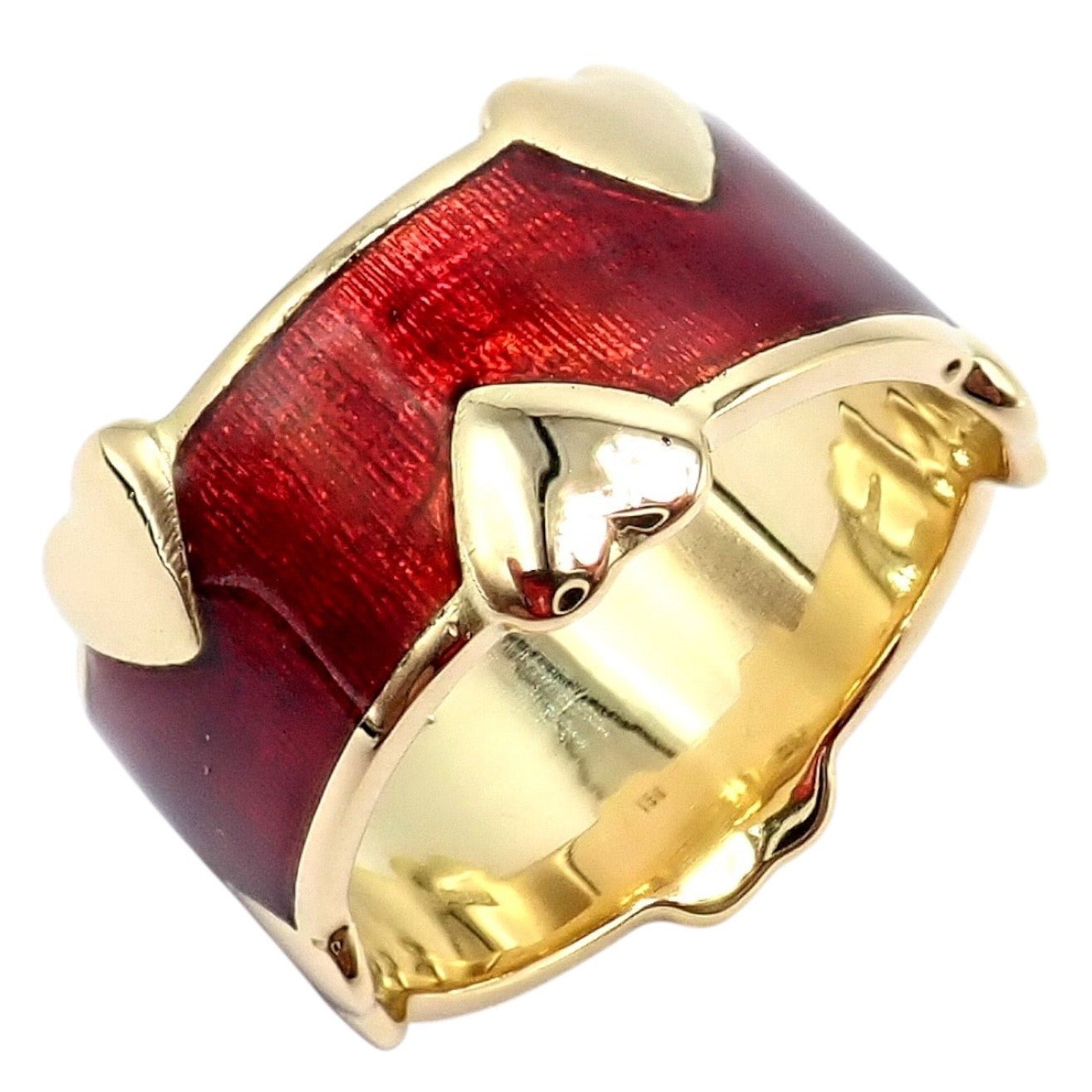 Tiffany & Co Schlumberger 18k Yellow Gold Red Enamel Heart Band Ring sz 6 | Fortrove