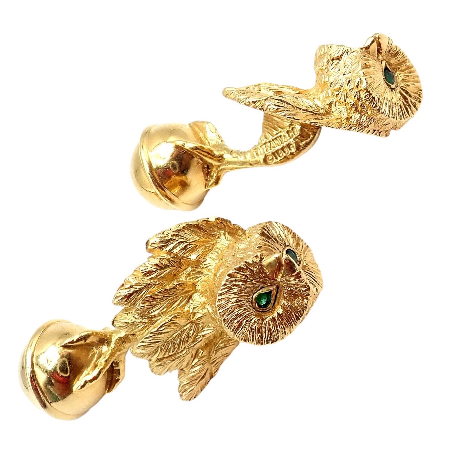 Rare! Vintage Tiffany & Co. 18k Yellow Gold Emerald Owl Germany 1989 Cufflinks | Fortrove
