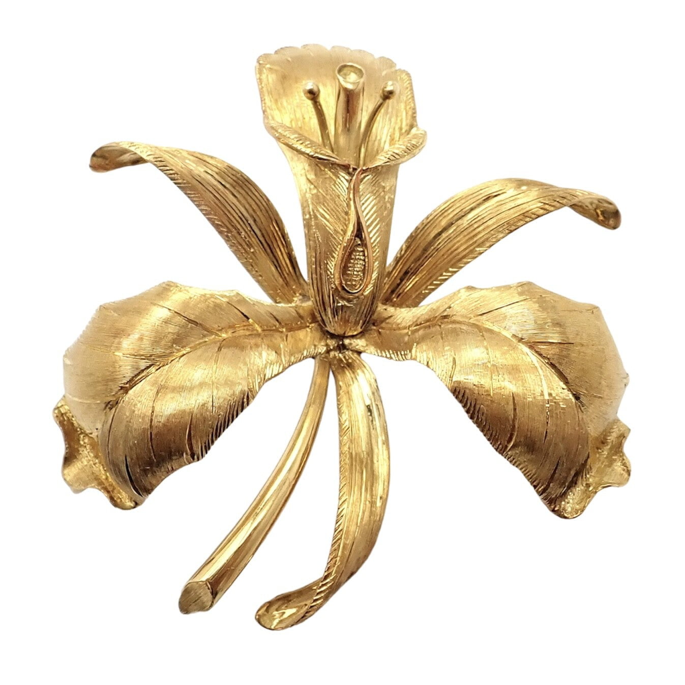 Vintage Tiffany & Co 18k Yellow Gold Large Orchid Calla Lily Pin