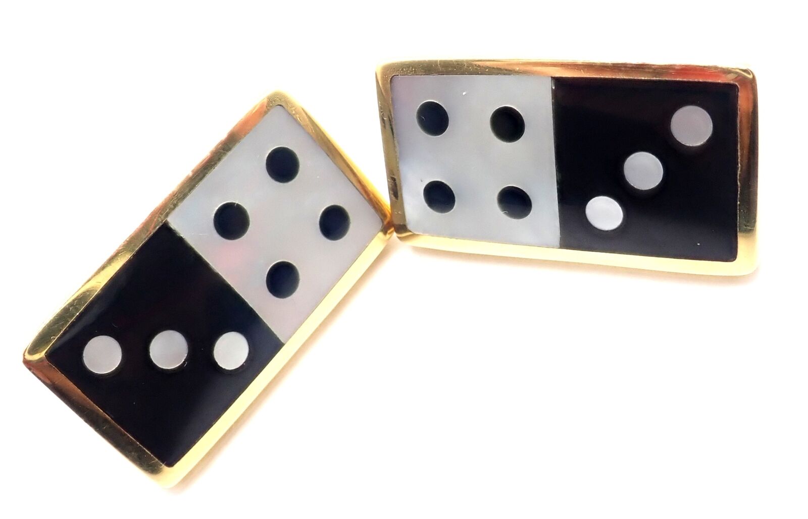 Tiffany & Co Cummings 18k Yellow Gold Inlaid Black Jade MOP Domino Earrings | Fortrove