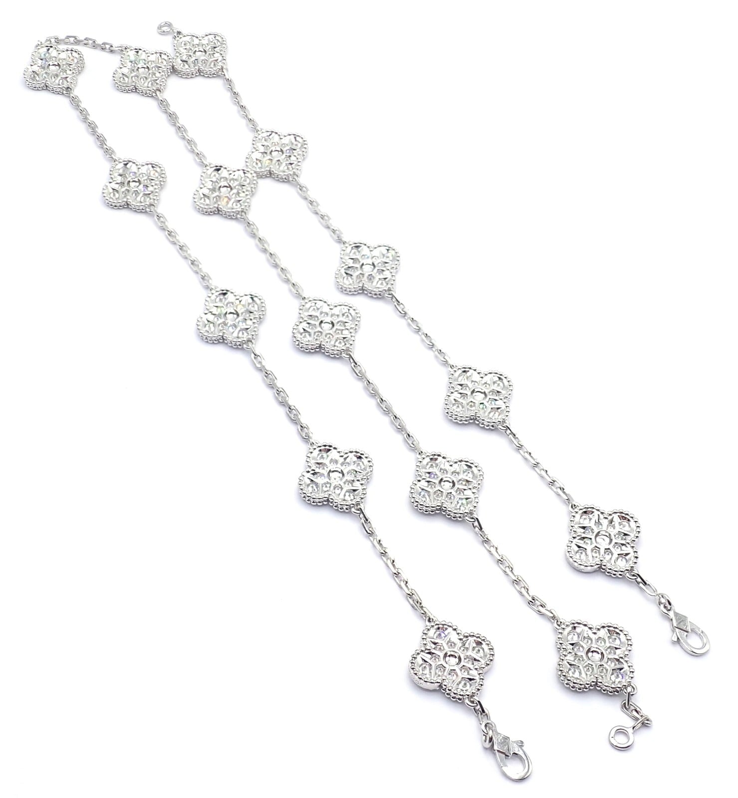 Van Cleef & Arpels Jewelry & Watches:Fine Jewelry:Jewelry Sets Van Cleef & Arpels 18k Gold Vintage Alhambra Diamond Necklace Bracelet Set Cert.