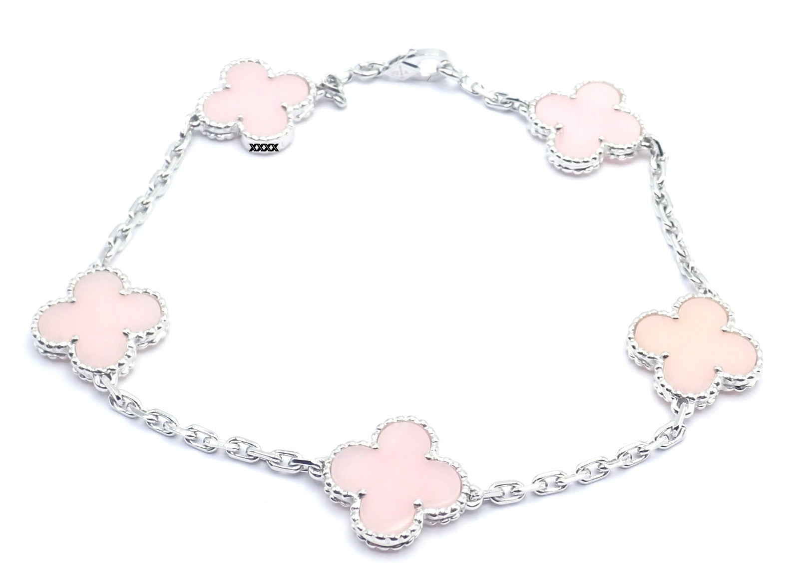 Authentic! Van Cleef & Arpels Alhambra 18k White Gold Pink Stone Bracelet Cer. | Fortrove