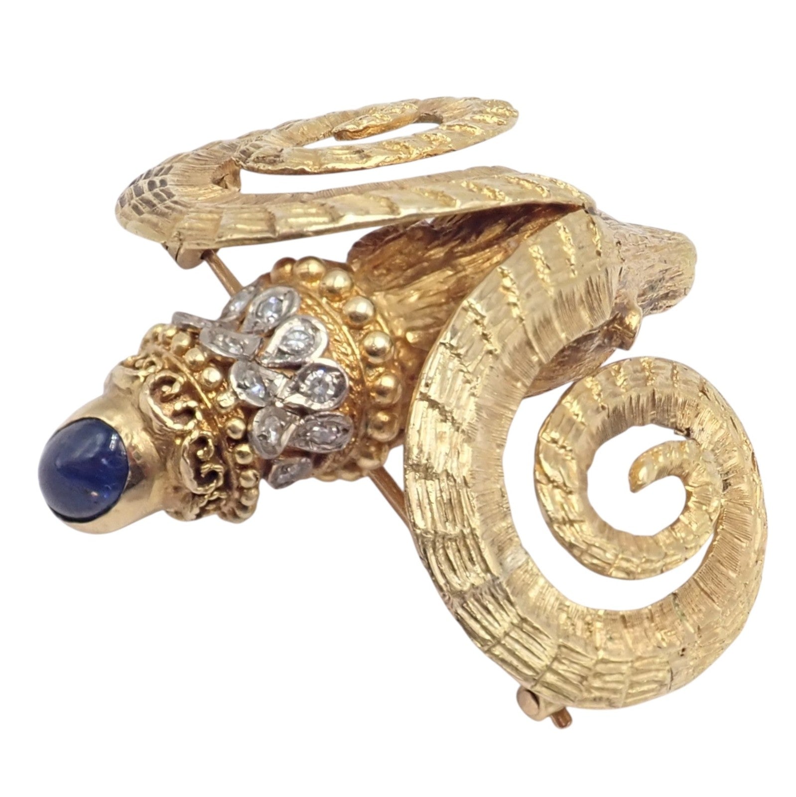Ilias Lalalounis Jewelry & Watches:Fine Jewelry:Brooches & Pins Rare Ilias Lalaounis 18k Yellow Gold Ram Ares Diamond Ruby Sapphire Large Brooch
