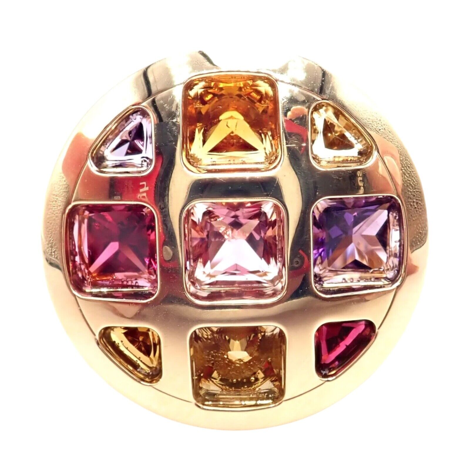Authentic! Cartier Pasha 18k Yellow Gold Amethyst Citrine Garnet Tourmaline Ring | Fortrove