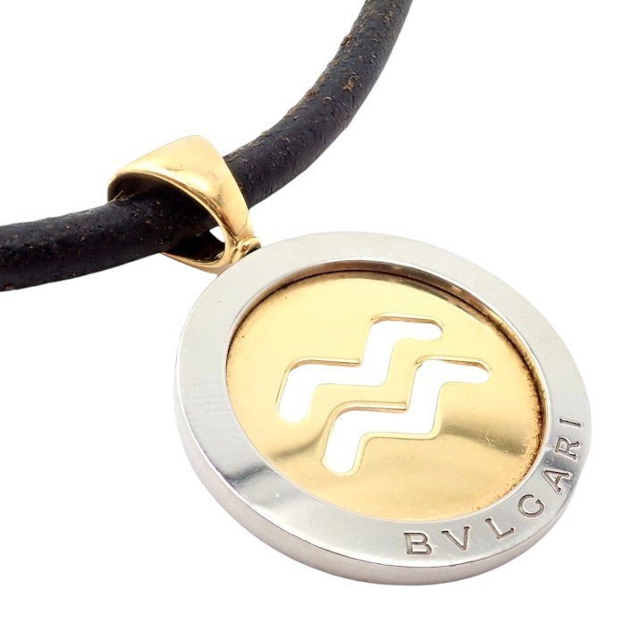 Authentic! Bulgari Tondo 18k Yellow Gold + Steel 31mm Aquarius Pendant Necklace | Fortrove