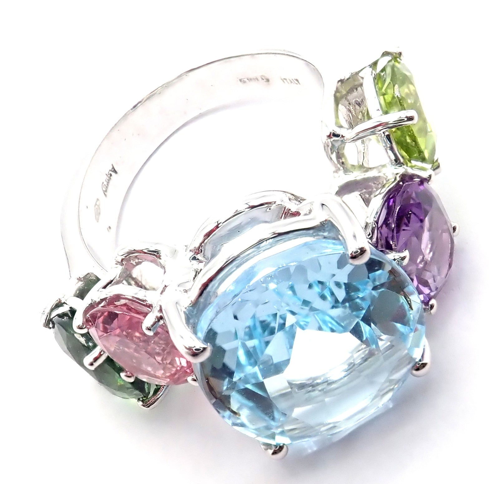 Authentic! Asprey Chaos 18k White Gold Topaz Tourmaline Peridot Amethyst Ring | Fortrove