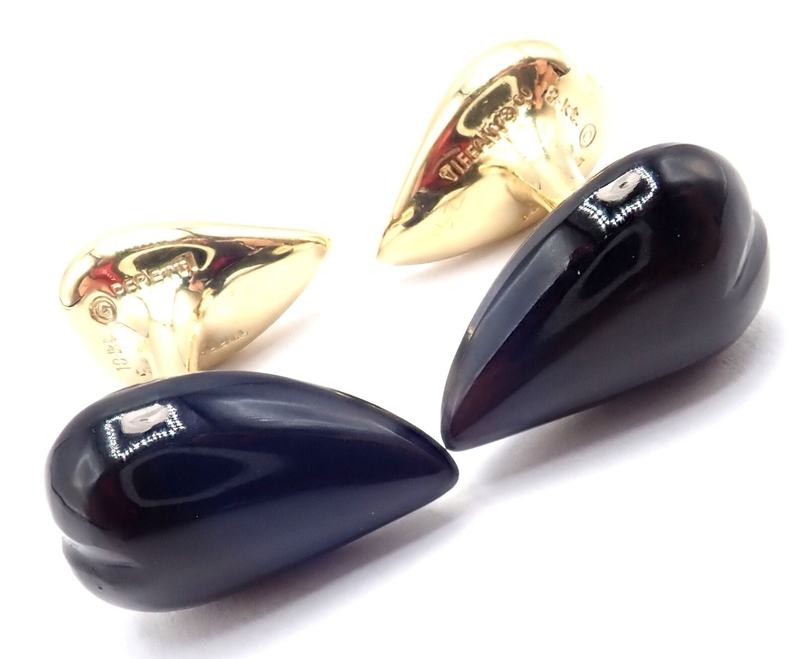 Authentic! Tiffany & Co Peretti 18k Yellow Gold Black Onyx Teardrop Cufflinks | Fortrove