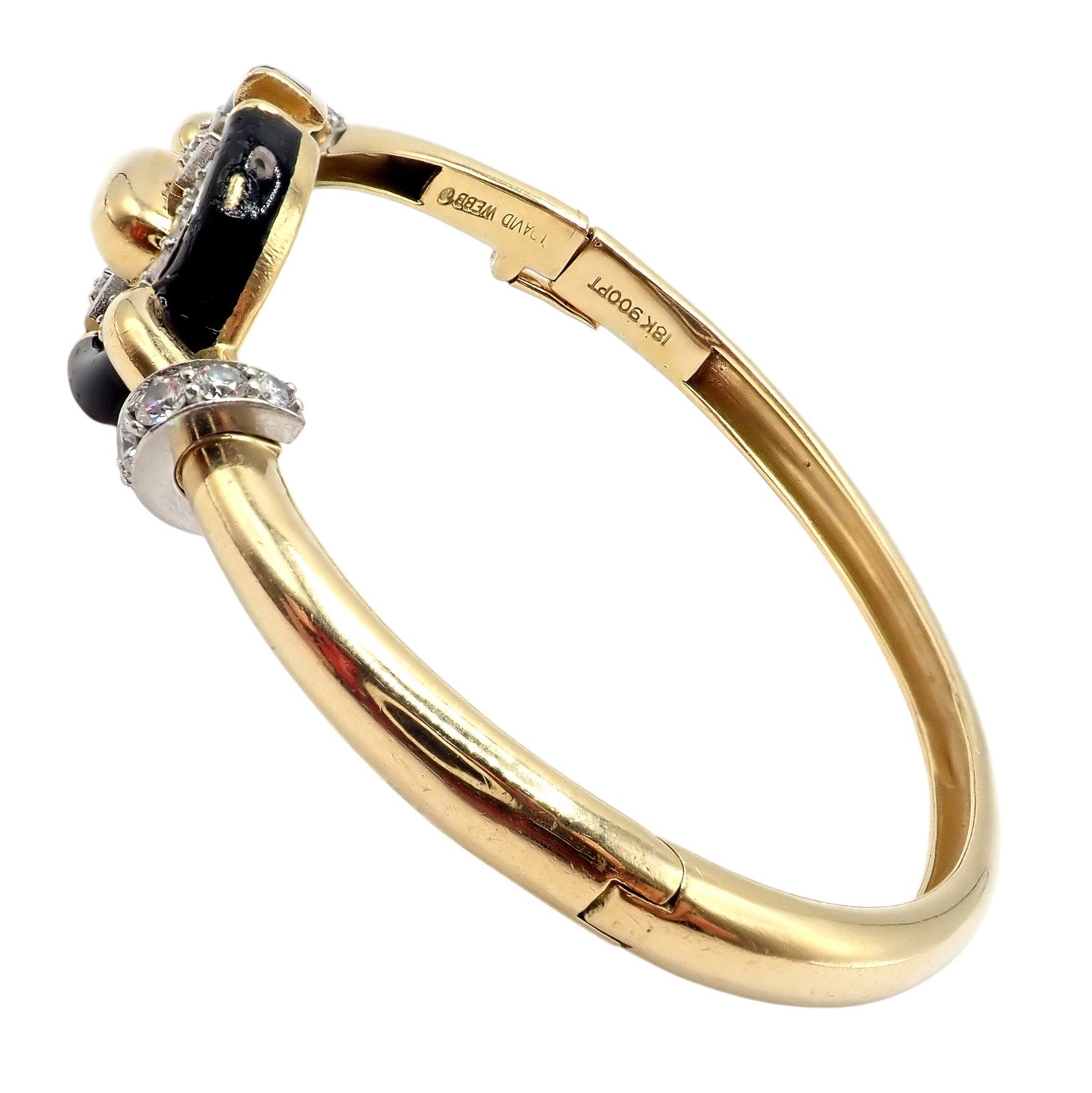 Authentic! Vintage David Webb 18k Gold & Platinum Diamond Enamel Bangle Bracelet | Fortrove
