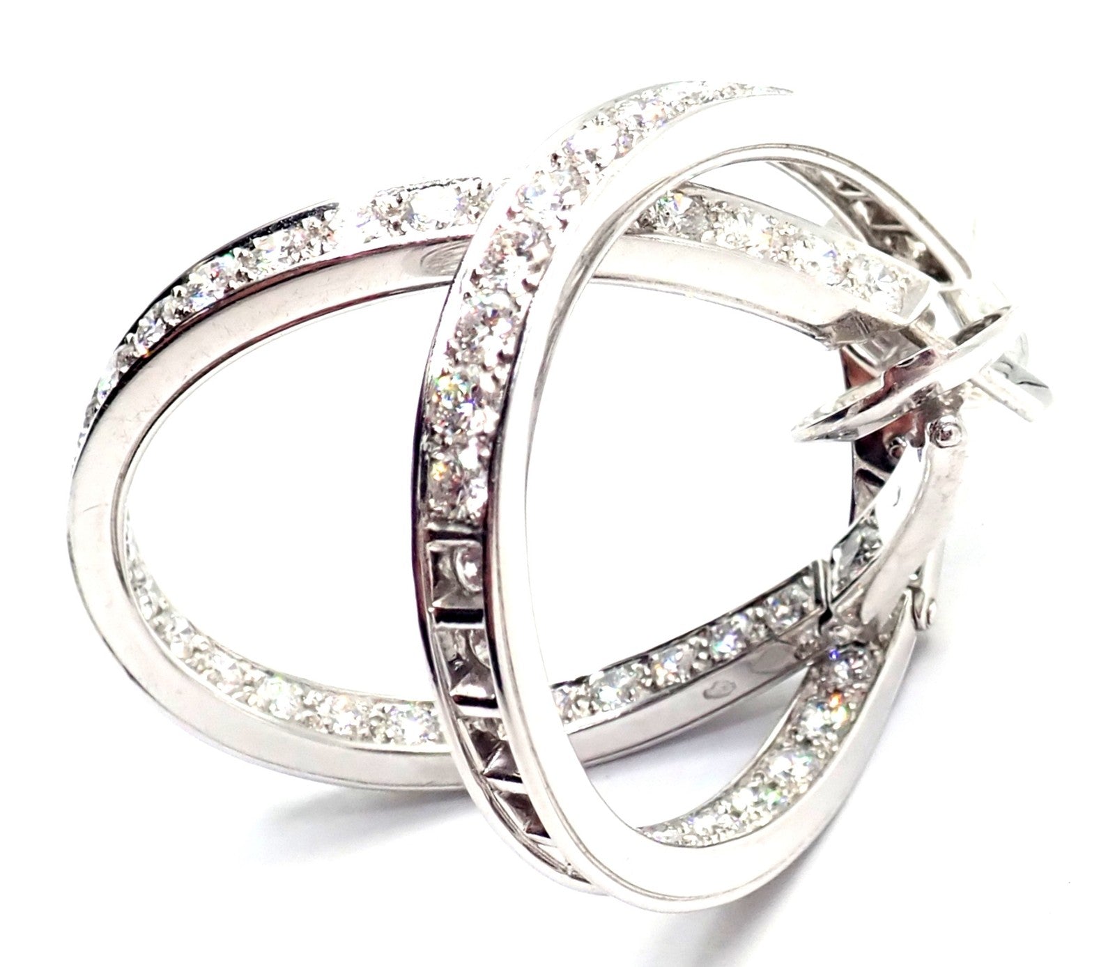 Authentic! Van Cleef & Arpels 18k White Gold Diamond Large Hoop Earrings | Fortrove