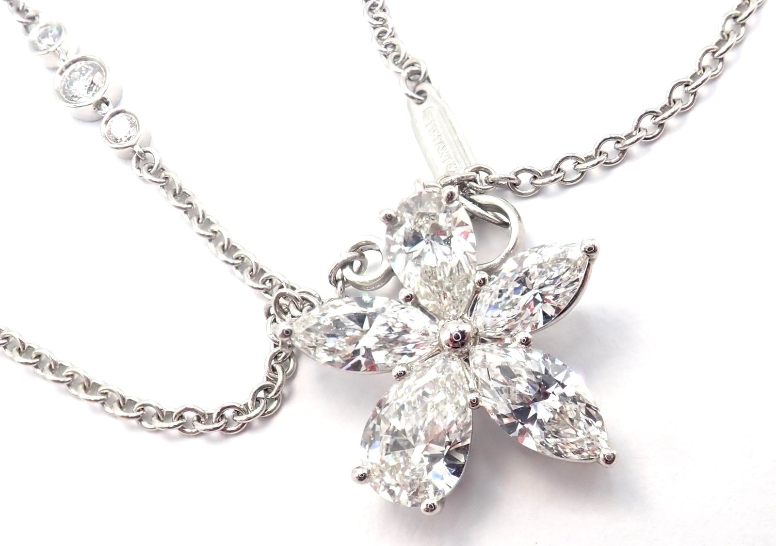 Authentic! Tiffany & Co Victoria Platinum Diamond Mixed Cluster Pendant Necklace | Fortrove