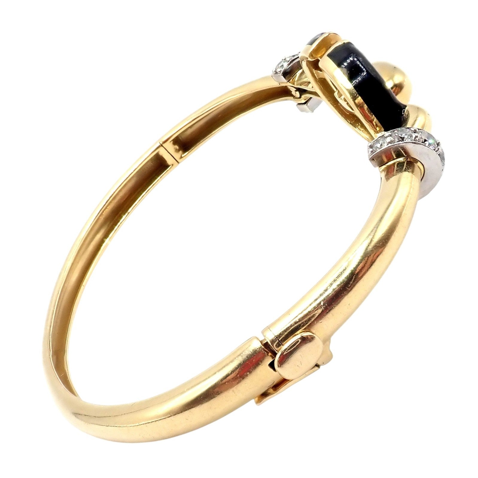 Authentic! Vintage David Webb 18k Gold & Platinum Diamond Enamel Bangle Bracelet | Fortrove