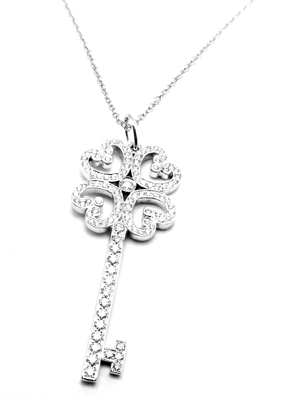 Tiffany & Co Platinum & 18k White Gold Enchant Quatra Heart Key Pendant Necklace | Fortrove