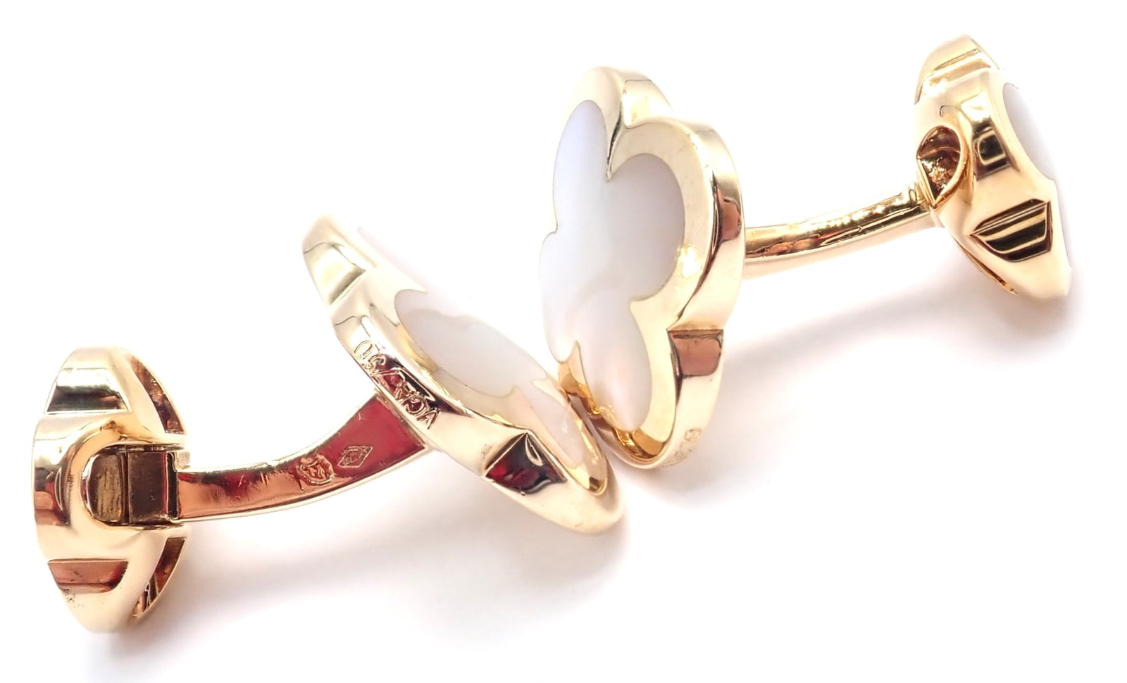 Van Cleef & Arpels Jewelry & Watches:Men's Jewelry:Cufflinks Van Cleef & Arpels 18k Yellow Gold Pure Alhambra Mother Of Pearl Cufflinks Cert.