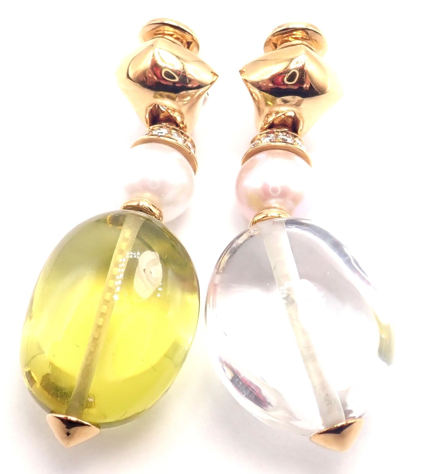 Authentic! Bulgari Bvlgari 18k Gold Diamond Pearl Peridot Crystal Drop Earrings | Fortrove